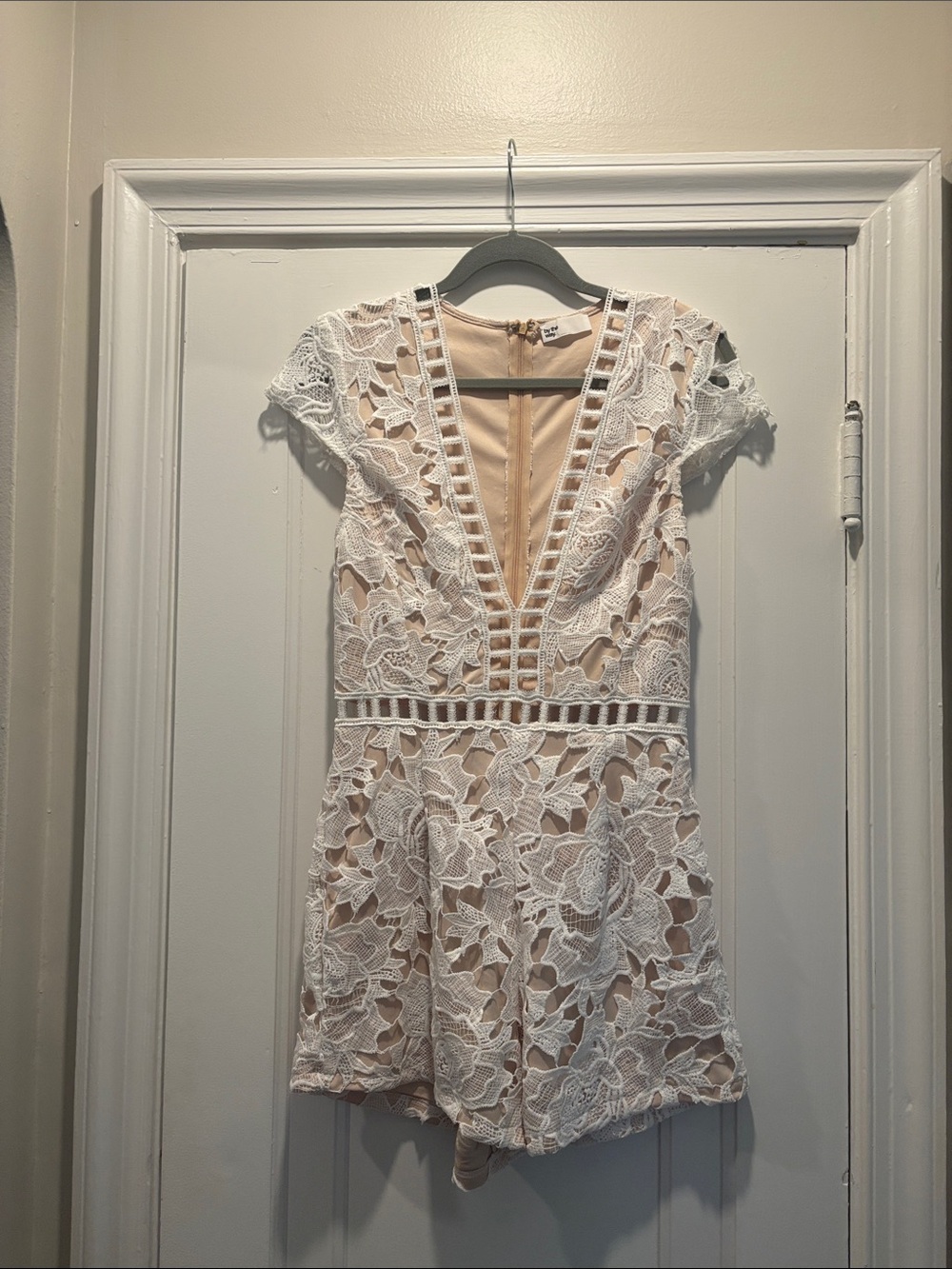 by the way. White Lace Mini Dress with Nude Lining